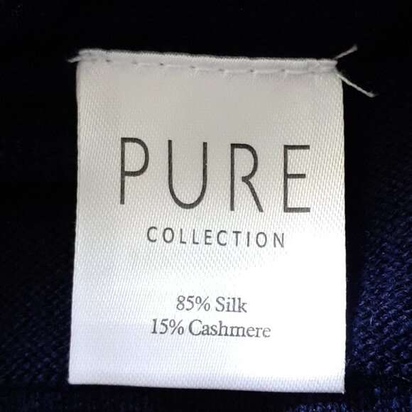 Pure Collection Silk Cashmere Tonal Stripe Midi Skirt Navy Blue Size M - Picture 8 of 10